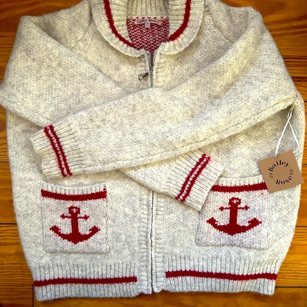Gray and Red Anchor Cardigan